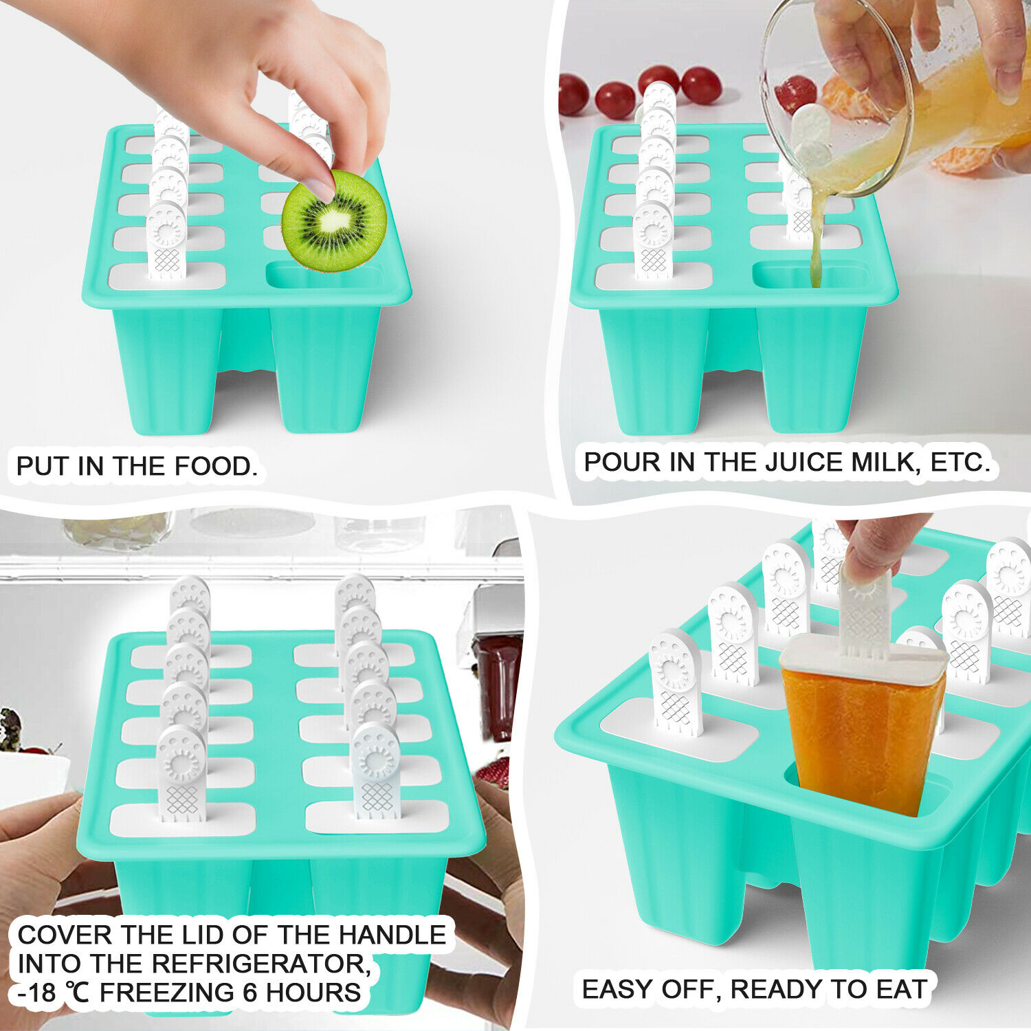 Ice Pop Molds Silicone Popsicle Frozen Moulds Maker Ice Cream Maker w/10 Sticks - Fresh Stock Dated February 2026
