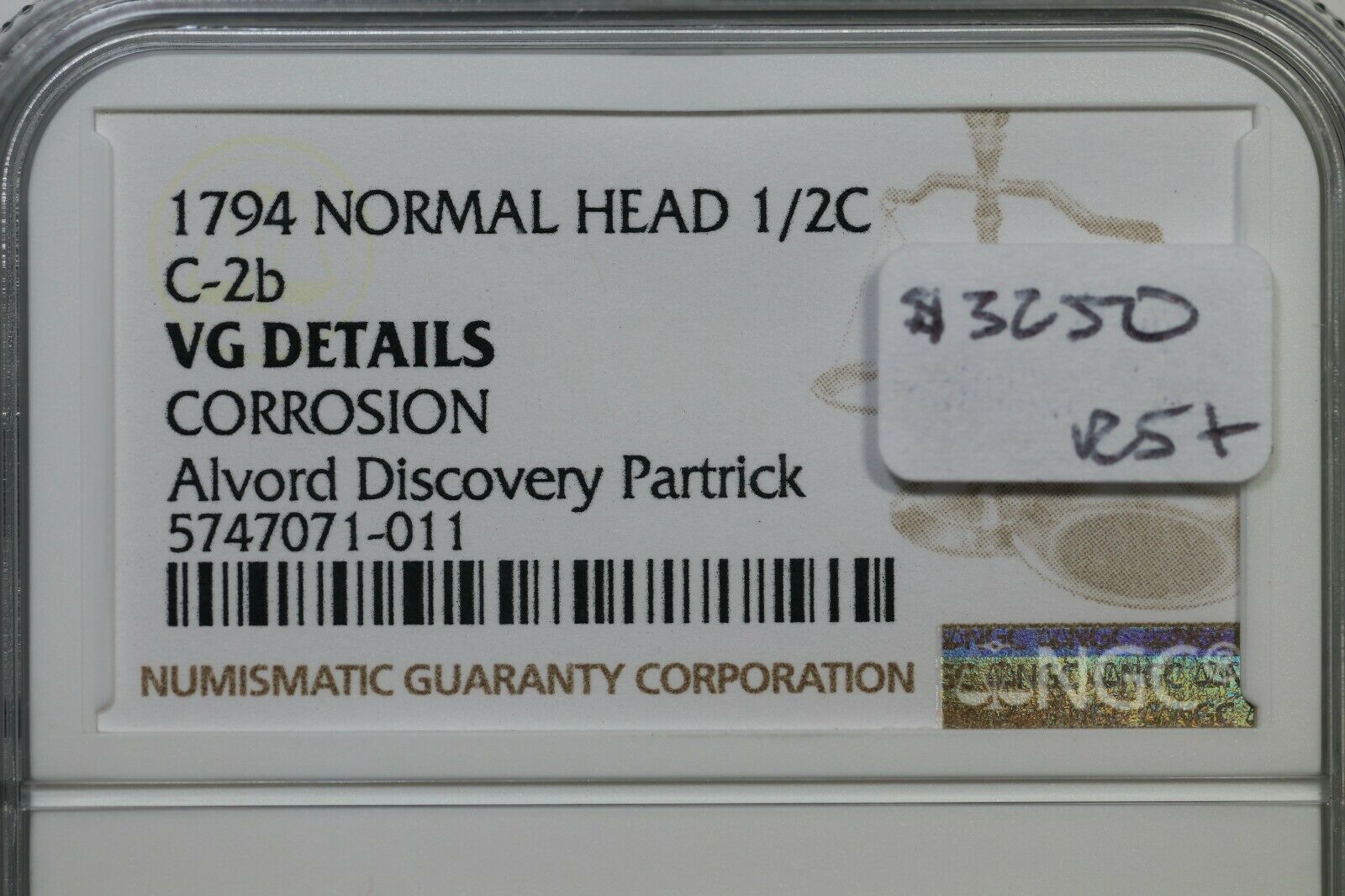 1794 C-2b NGC VG Details Normal Head Liberty Cap Half Cent Coin 1/2c - Fresh Stock Dated December 2025