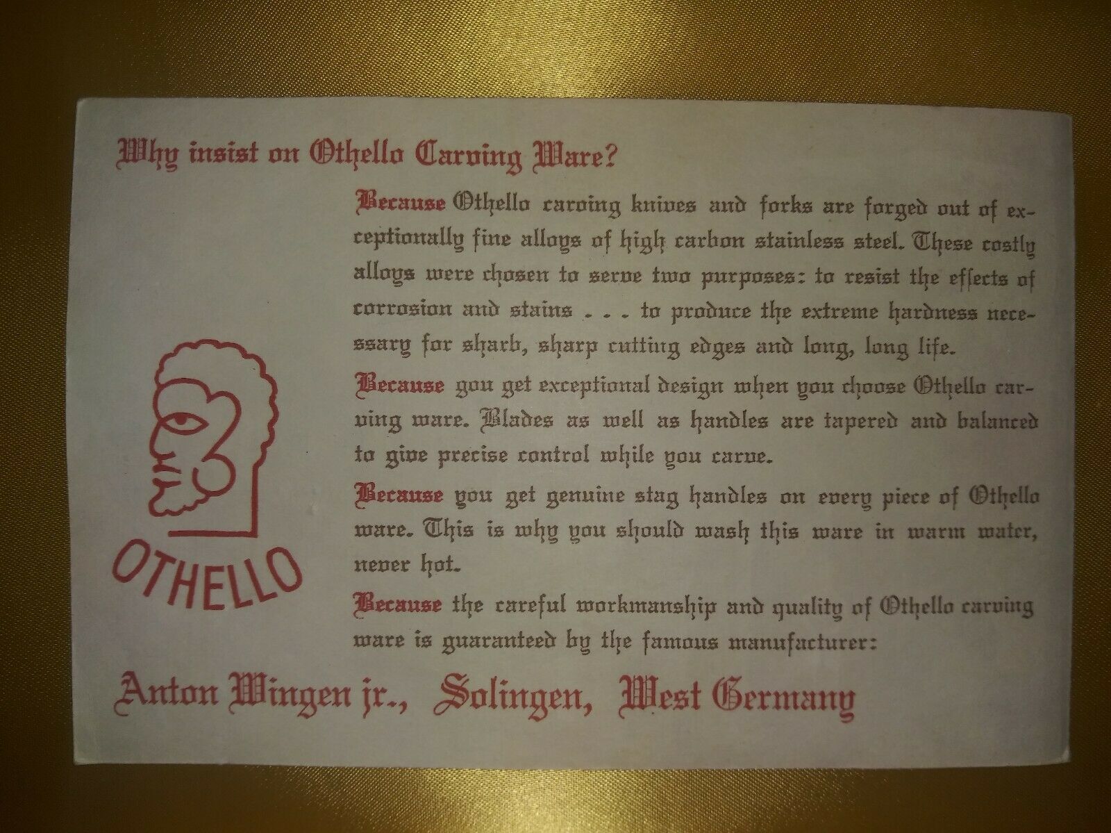 Othello Cutlery Set - Deer Motive - Solingen West Germany - Fresh Stock Dated January 2026