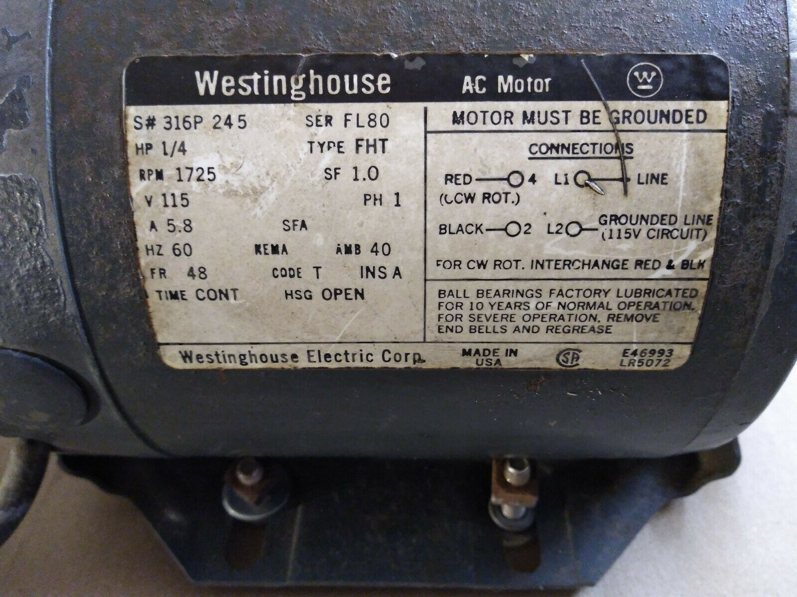 Watchmakers Lathe Westinghouse Motor 1/4 HP - USA - Fresh Stock Dated December 2025