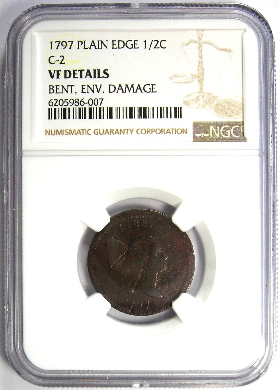 1797 Liberty Cap Flowing Hair Half Cent 1/2C - NGC VF Detail - Rare Coin! - Fresh Stock Dated December 2025
