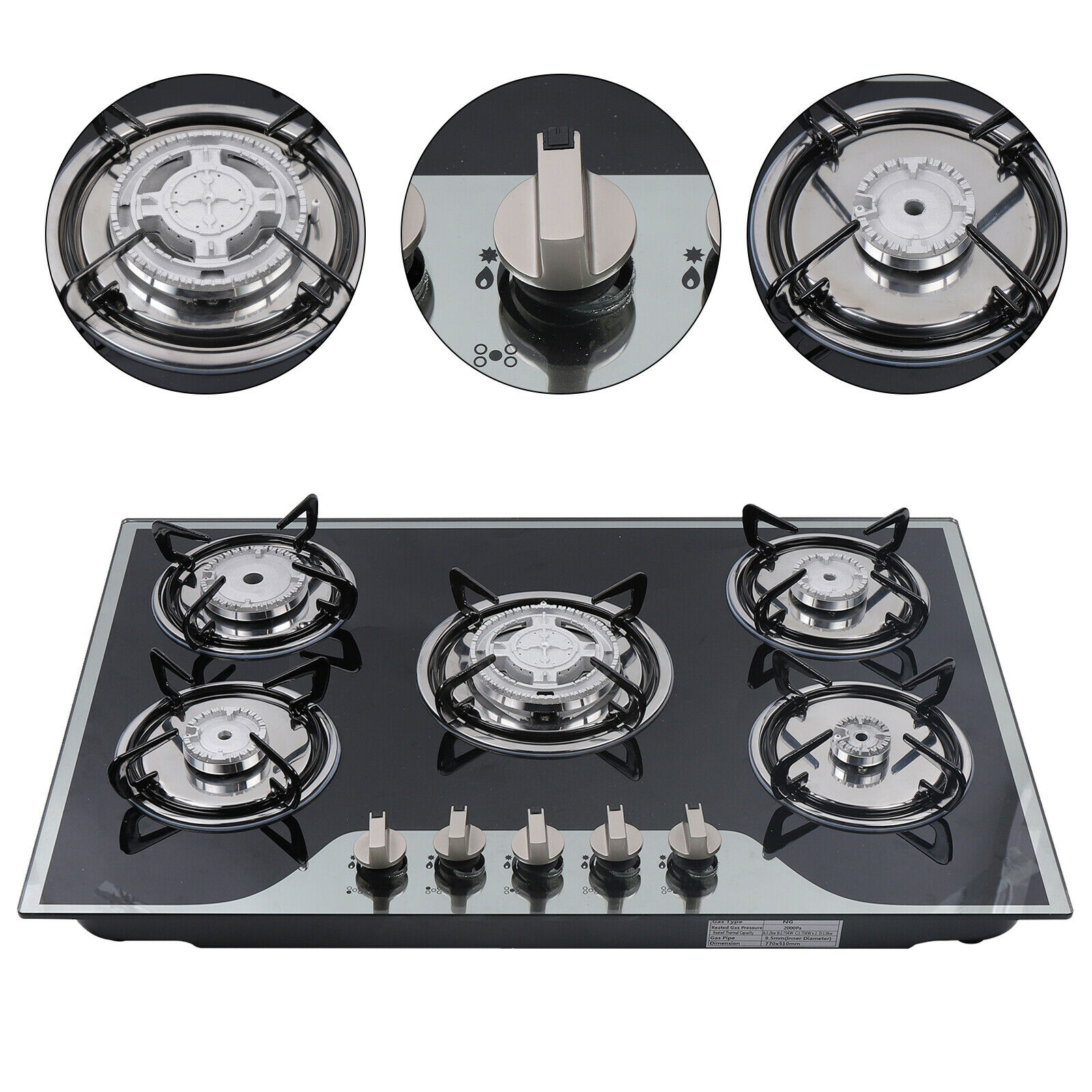 5 Burners Gas Hobs Built-in Kitchen Cooker Stove Cooktop LPG/NG Tempered Glass - Fresh Stock Dated February 2026