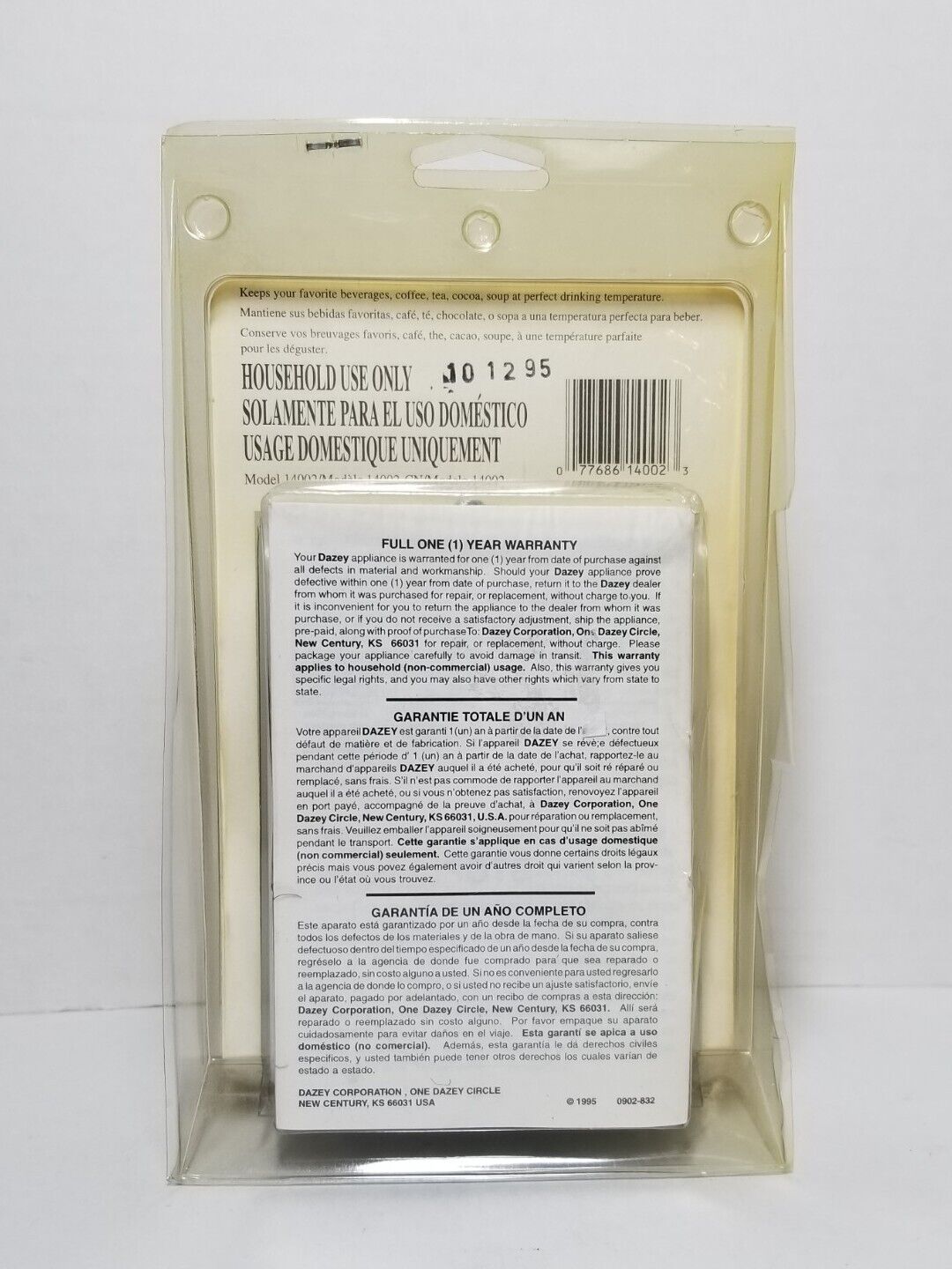 Vintage Dazey Model # 14002 Mug Coffee Soup Beverage Warmer 25 Watt - Fresh Stock Dated February 2026