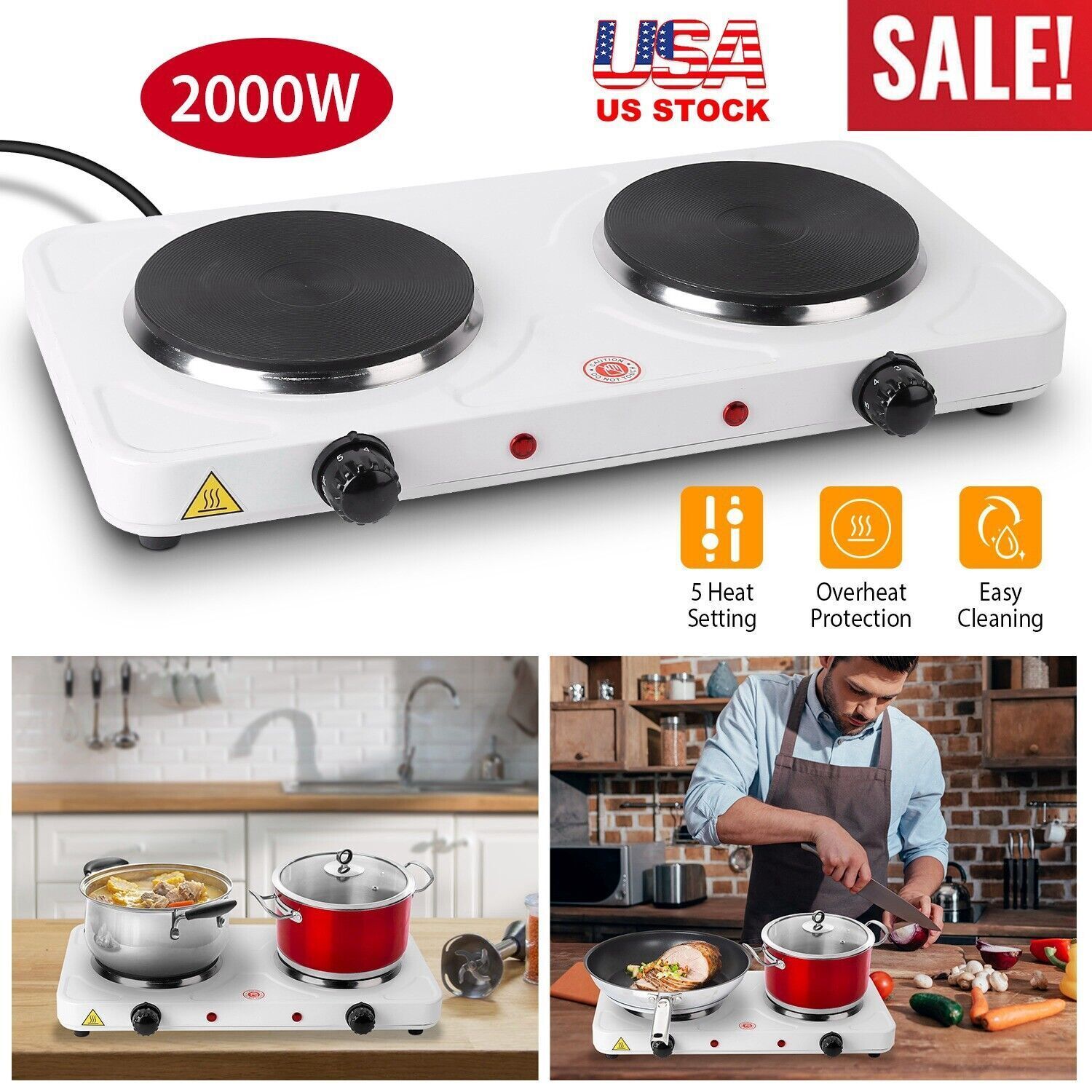 2000W Portable Electric Double Burner Hot Plate Cooktop Kitchen Cooking Stove US - Fresh Stock Dated February 2026