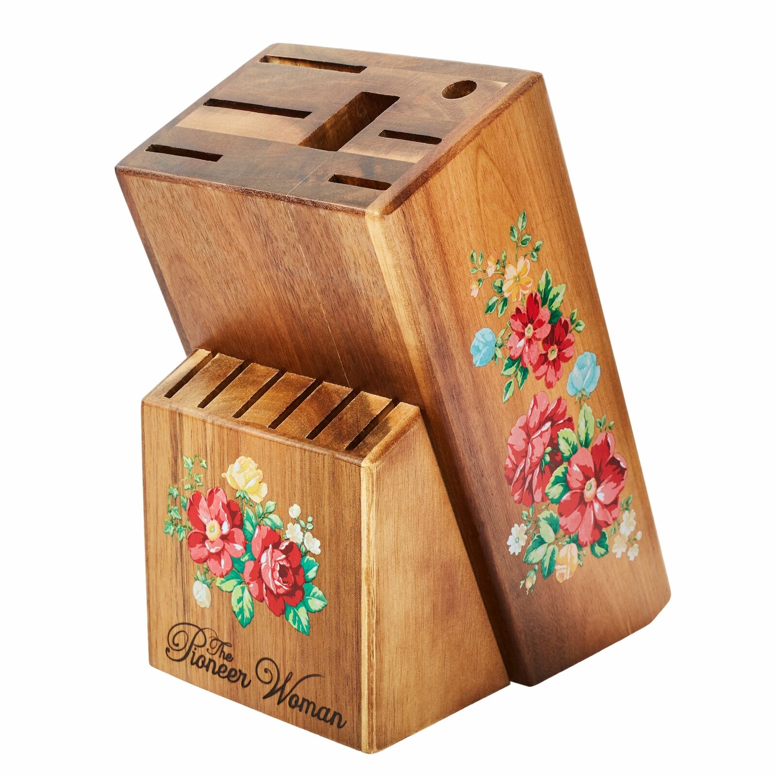 Pioneer Woman Vintage Floral 14-Piece Cutlery Kitchen Set Wood Block Home Dining - Fresh Stock Dated January 2026