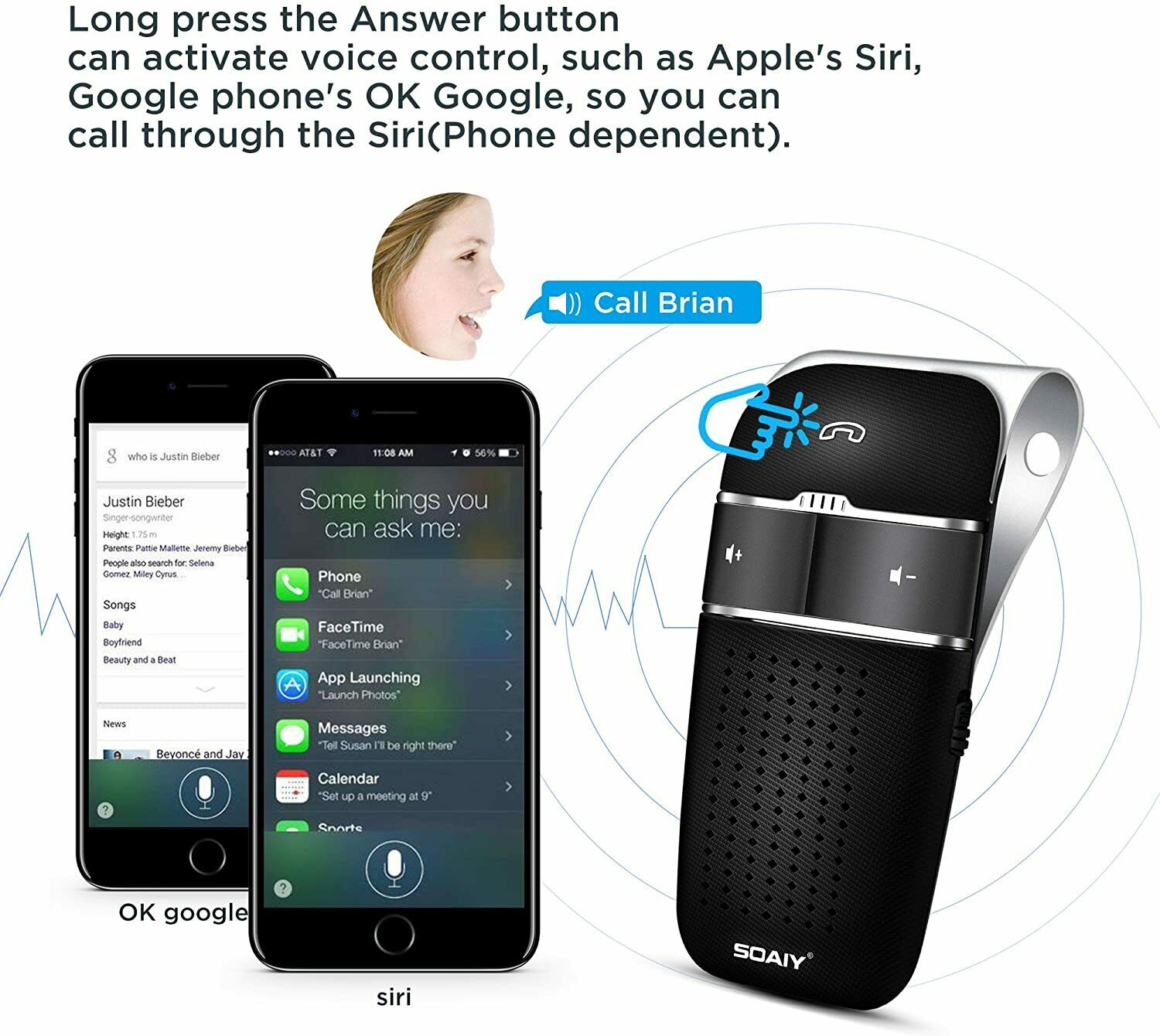 SOAIY S-32 Voice Commands Hands-free Wireless In-Car Bluetooth Speakerphone - Fresh Stock Dated December 2025