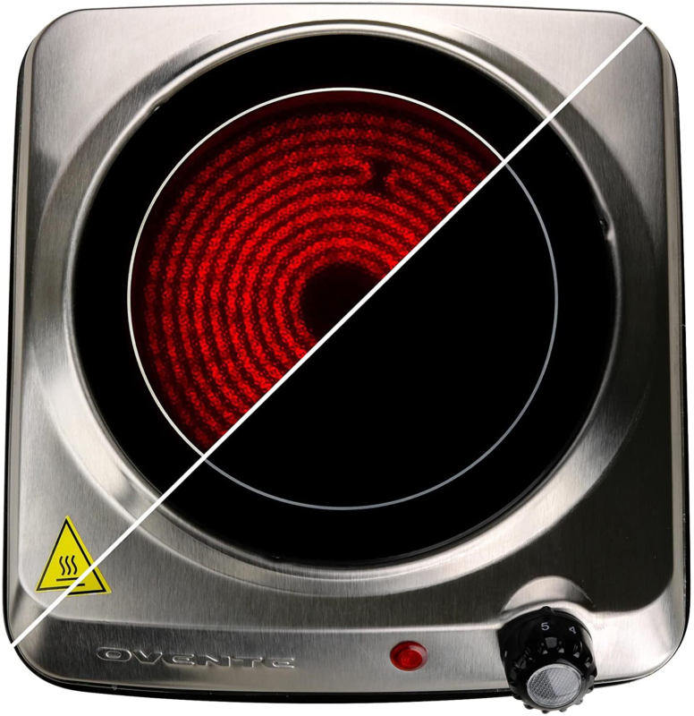 Ovente Electric Glass Infrared Burner 7 Inch Single Hot Plate 1000 Watt Portable - Fresh Stock Dated February 2026