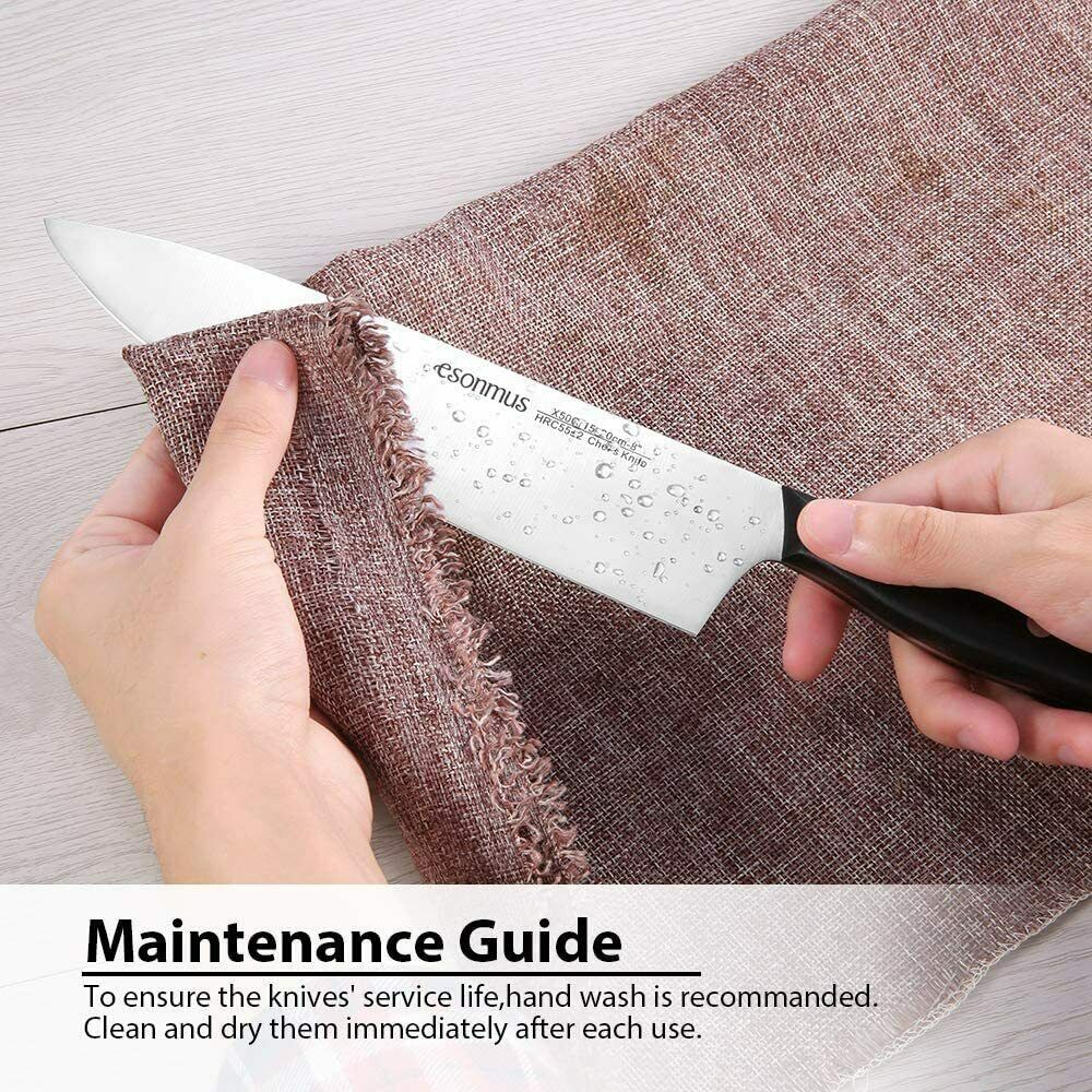 15-Pieces Kitchen Knife Set German Stainless Steel Chef Knives with Wooden Block - Fresh Stock Dated January 2026