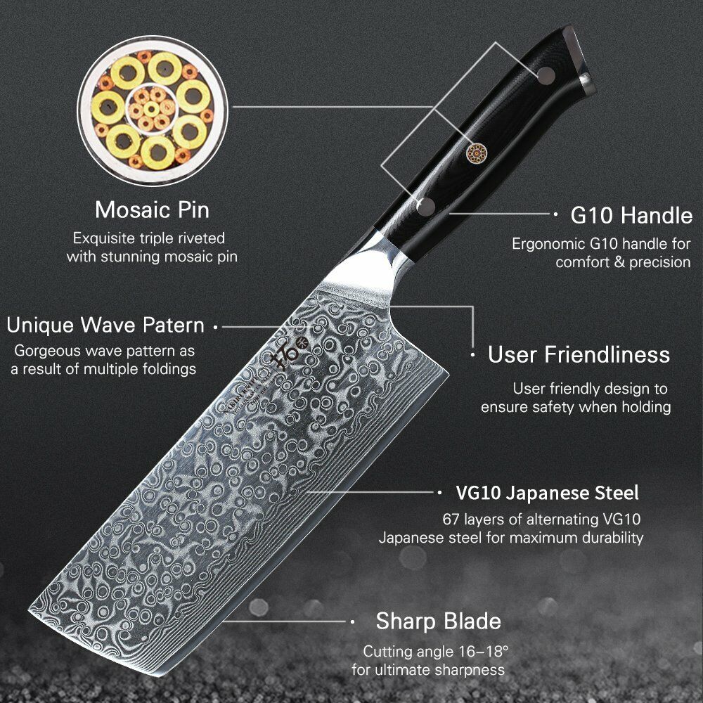 TURWHO 7inch Nakiri Knife Kitchen 67-Layer Japanese VG10 Damascus Steel Knives - Fresh Stock Dated January 2026