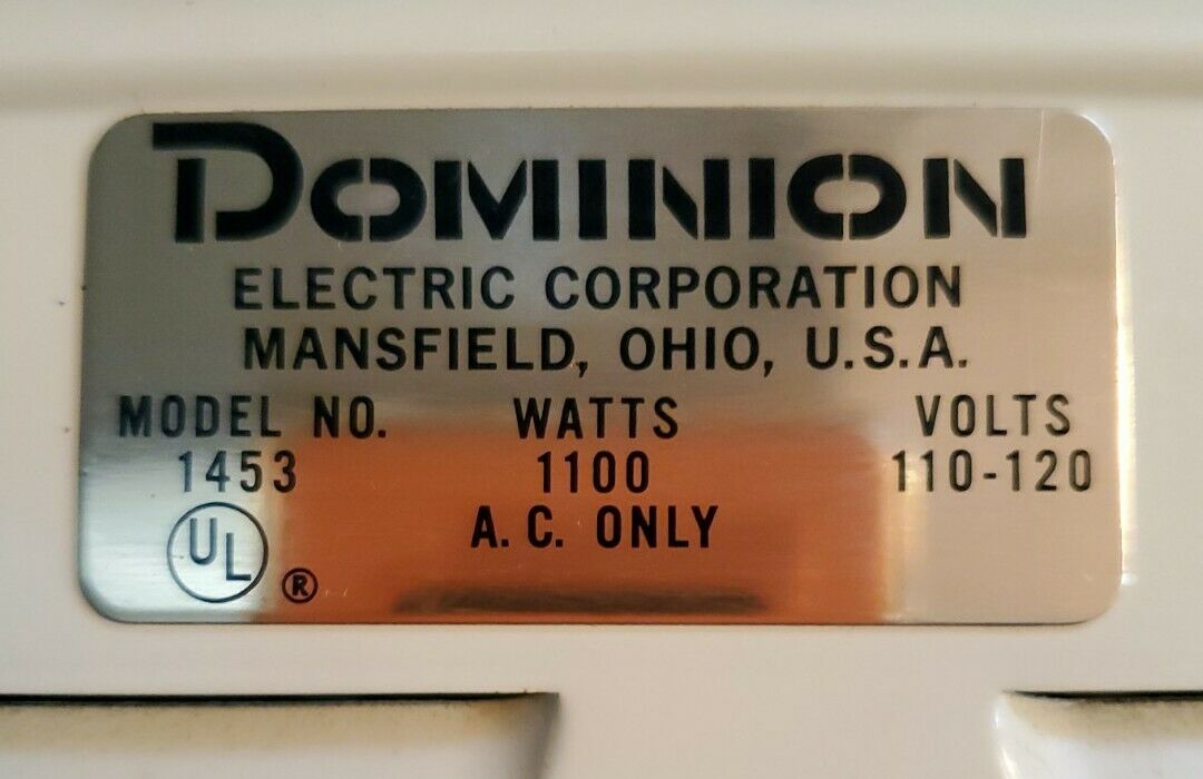 Vintage Mid-Century Dominion Buffet Range Single Element Model 1453 - Fresh Stock Dated February 2026