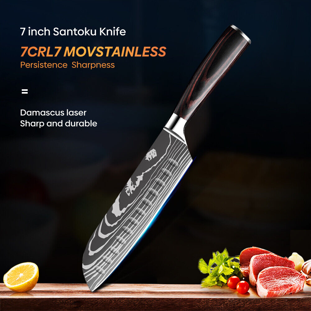 4Pcs Kitchen Knife Set Pro Chef Knives Damascus Pattern Stainless Steel Cleaver - Fresh Stock Dated February 2026