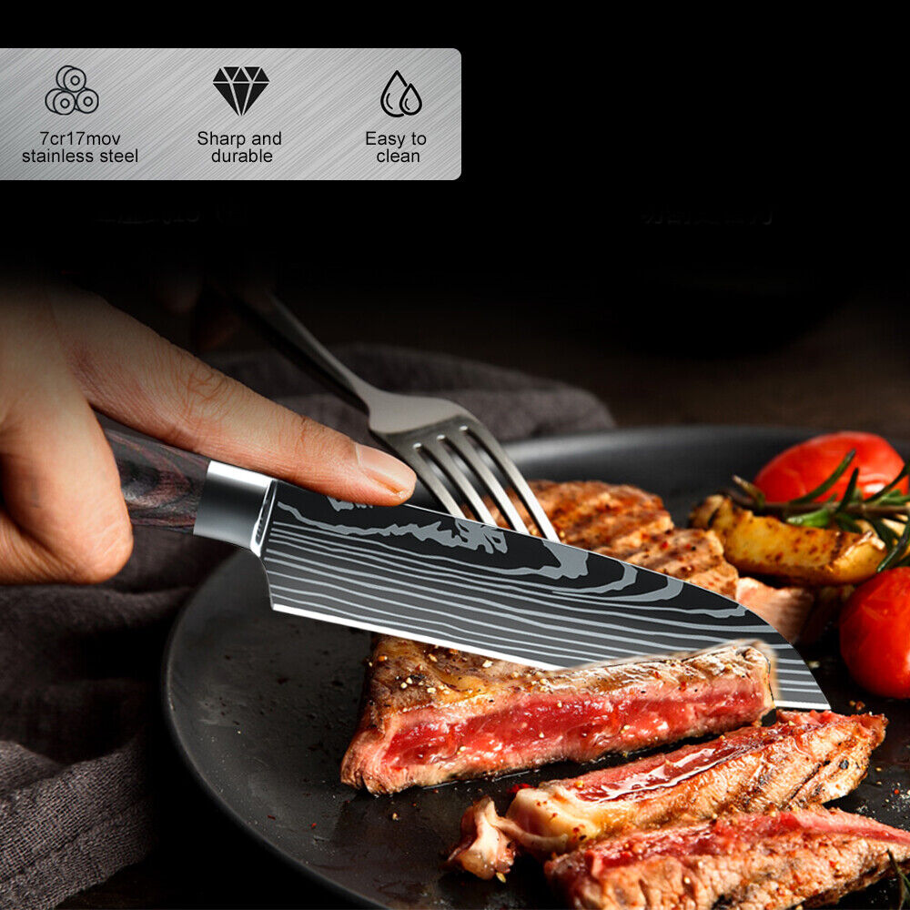 4Pcs Kitchen Knife Set Pro Chef Knives Damascus Pattern Stainless Steel Cleaver - Fresh Stock Dated February 2026