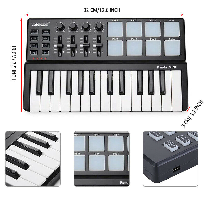 Worlde Panda mini 25-Key USB Keyboard Drum Pad MIDI  Electronic Sound Controller - Fresh Stock Dated December 2025