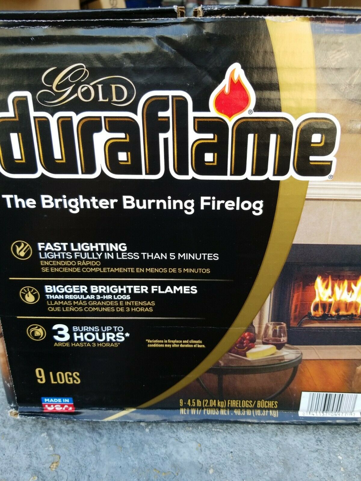 9 Duraflame Gold 3-hr Firelog Bigger Brighter Flame Fireplace Campfire Fire Pit - Fresh Stock Dated December 2025