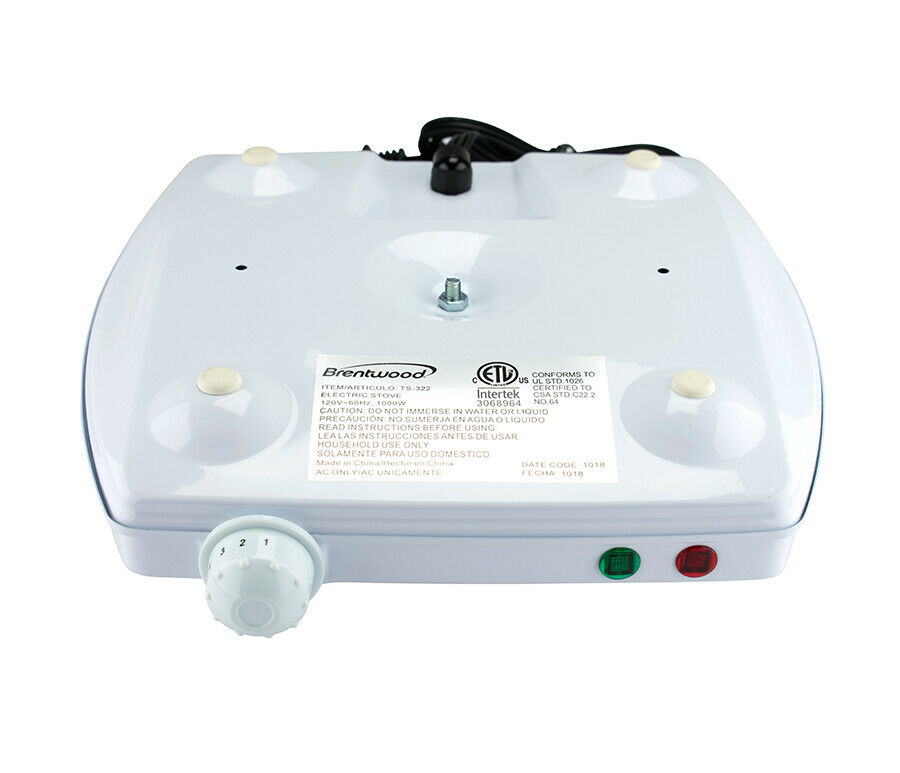 Brentwood TS-322 1000 Watt Single Electric Burner Adjustable Heat White 120V NEW - Fresh Stock Dated February 2026