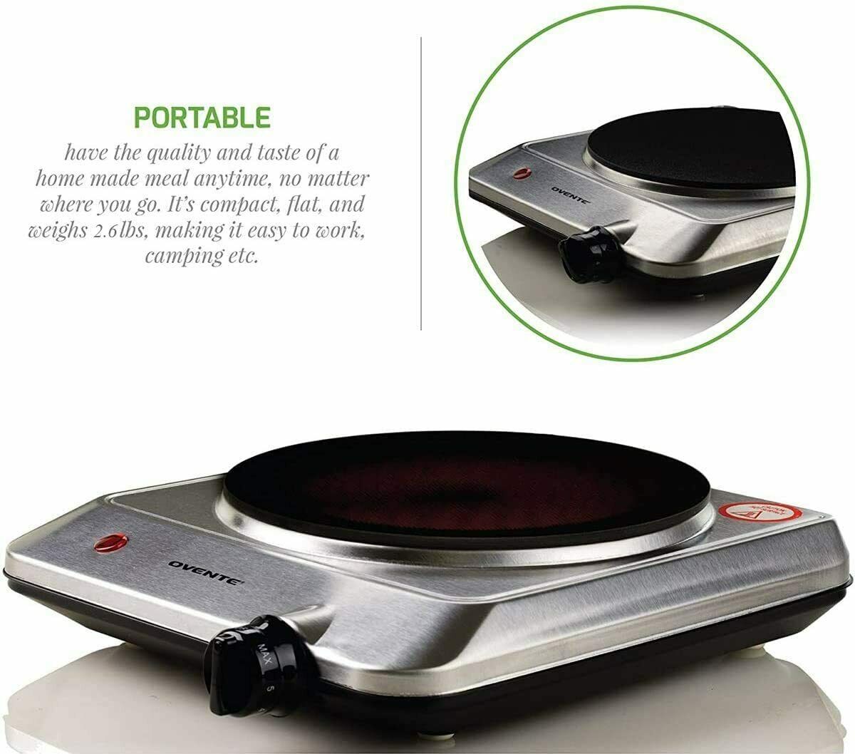 Ovente Electric Glass Infrared Countertop Single Cooking Burner 7.5 Inch BGI201S - Fresh Stock Dated February 2026