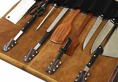 Leather Chefs Knife Roll Bag, Knife Carry Case Wallet 10 Pockets Brown Handmade - Fresh Stock Dated January 2026