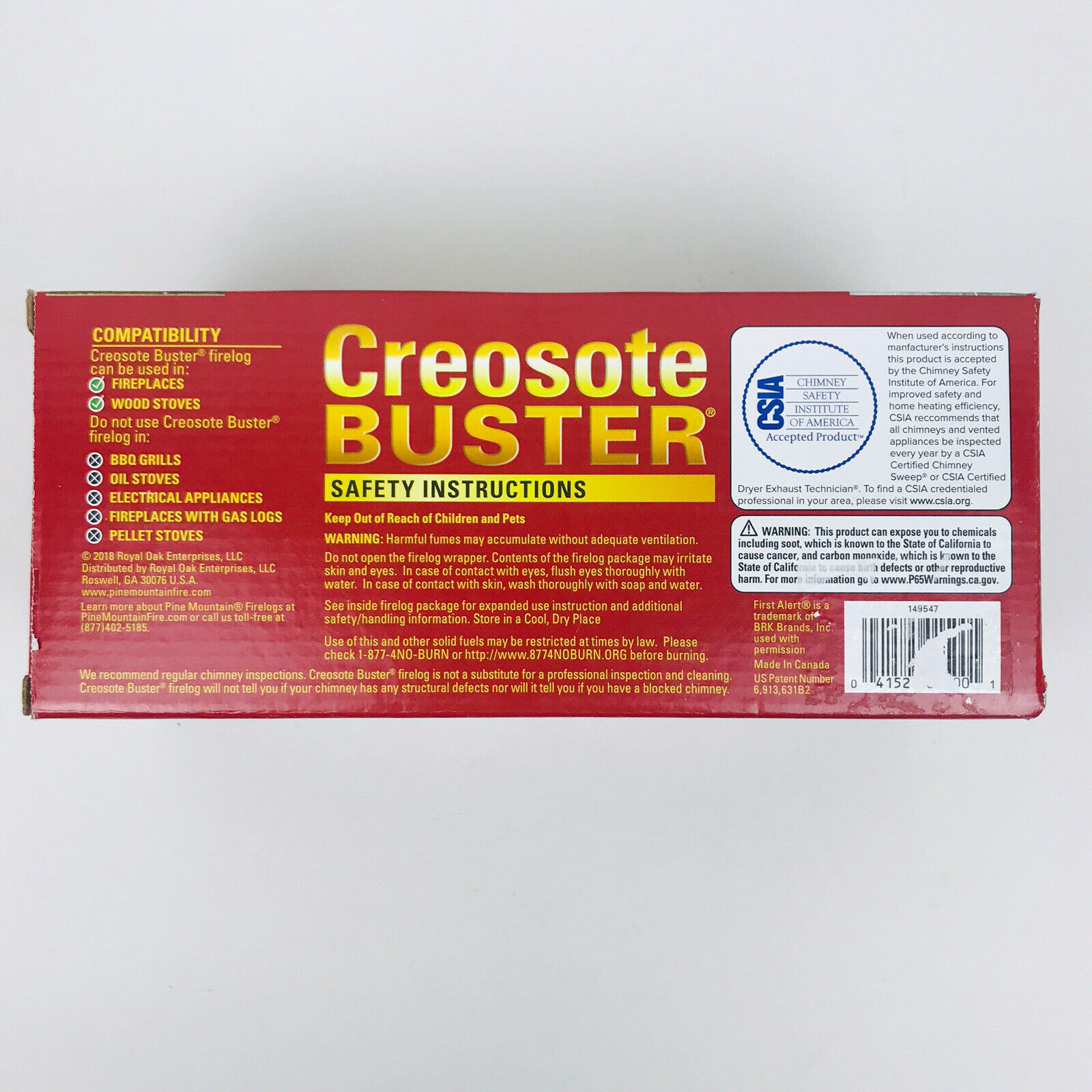Pine Mountain Creosote Buster Safety Fire Log First Alert 3.5 Lb - 149547 New - Fresh Stock Dated January 2026