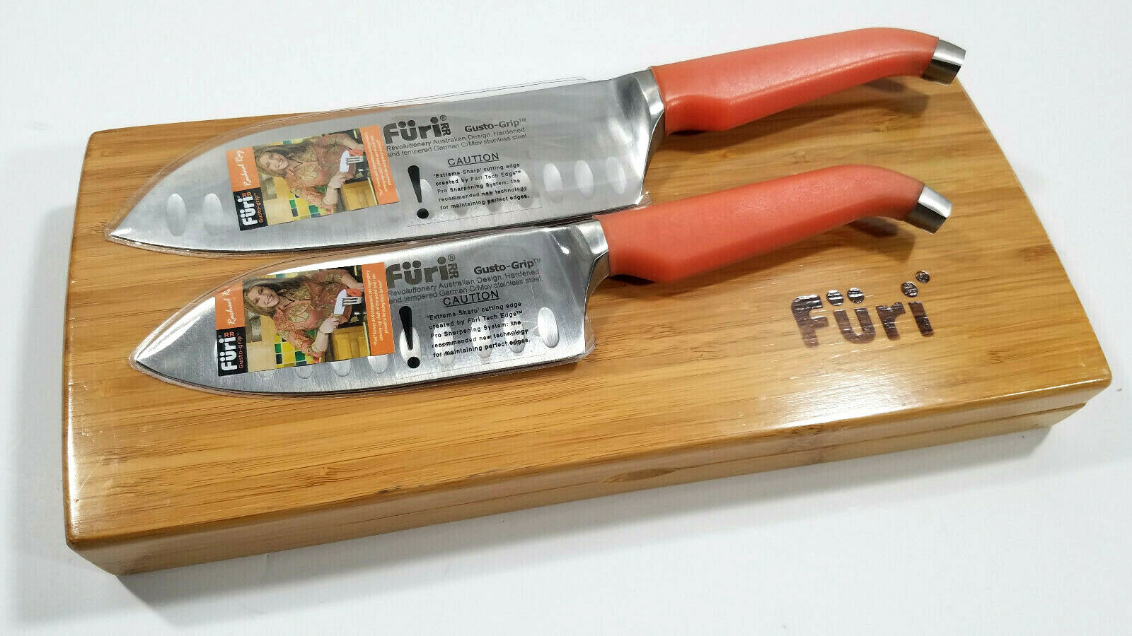 Rachael Ray Furi Gusto Grip Santoku 2 Piece Knife Set Bamboo Case NEW VGC - Fresh Stock Dated January 2026
