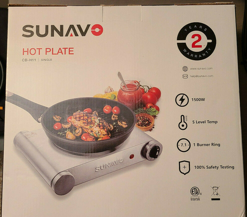 SUNAVO Hot Plate for Cooking Portable Electric Single Burner 1500W 5 Power Level - Fresh Stock Dated February 2026