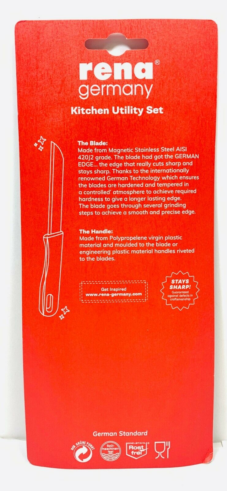 New Rena Germany Knife Set 3 Pieces Set 2 Knives and 1 Peeler Stainless Steel - Fresh Stock Dated February 2026