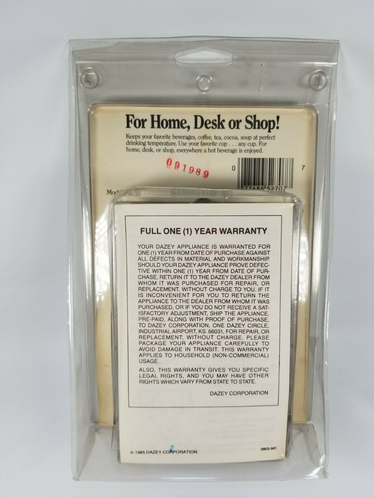 Vintage 1980's Dazey 25 Watt Coffee,Tea, Soup Cup Mug Beverage Warmer CW-10 - Fresh Stock Dated February 2026