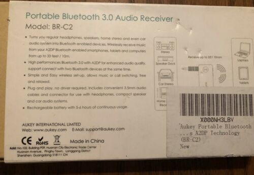 AUKEY Bluetooth 5 Receiver, Portable Wireless Audio Receiver BR-C2 - Fresh Stock Dated December 2025