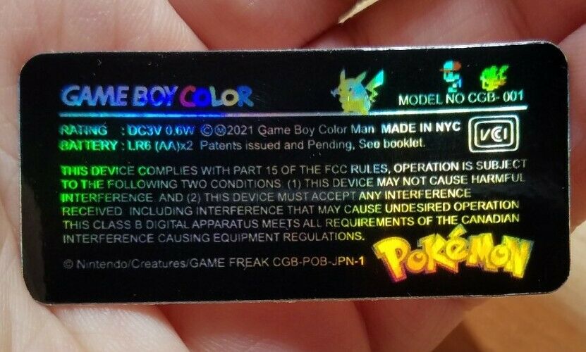1 Game Boy Color **CGB-001** HOLO Special Pikachu Edition POKEMON *LABEL ONLY* - Fresh Stock Dated February 2026