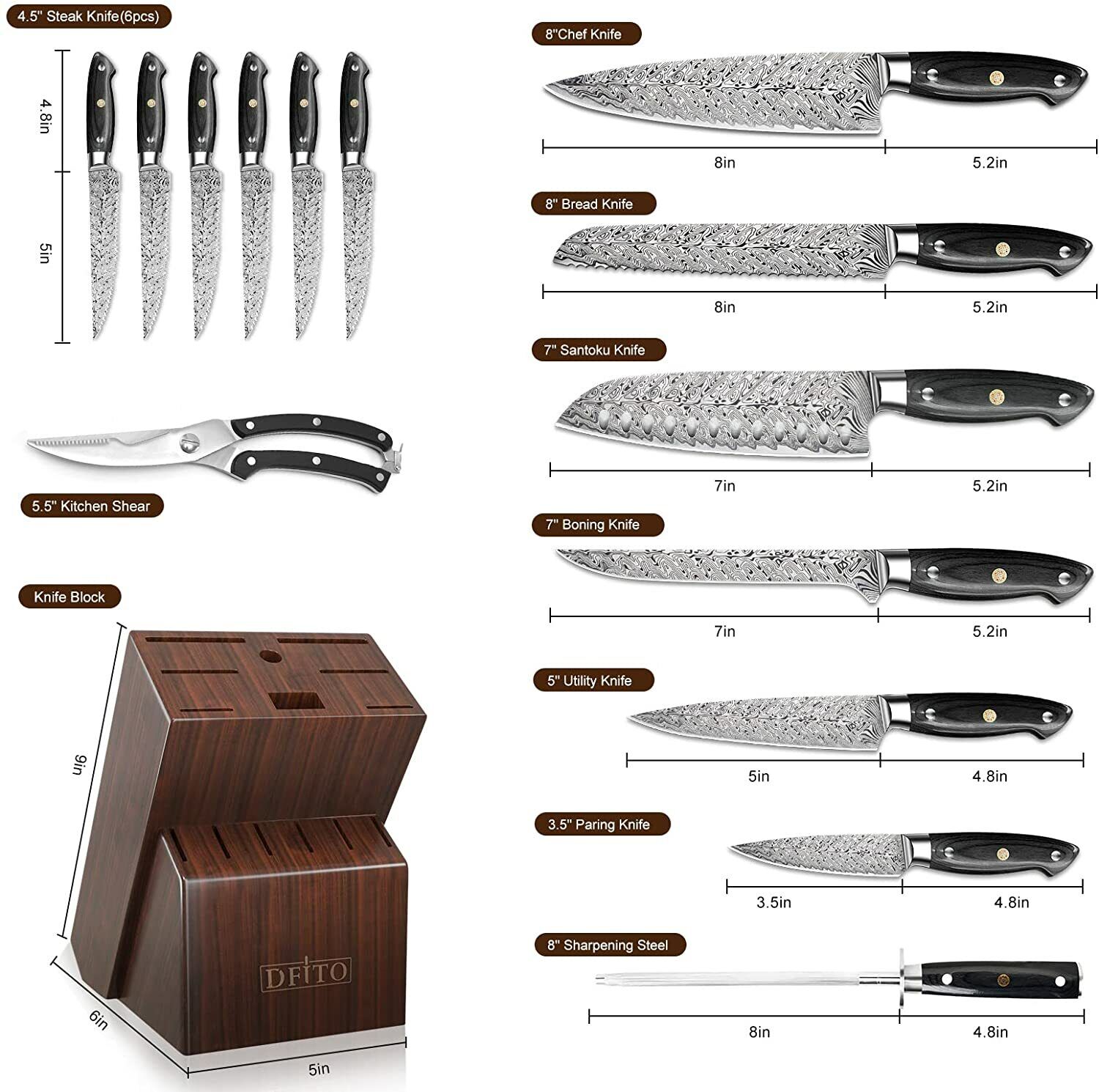 15Pcs Premium Kitchen Knife Block Set Germany Carbon Stainless Steel Chef Knives - Fresh Stock Dated February 2026
