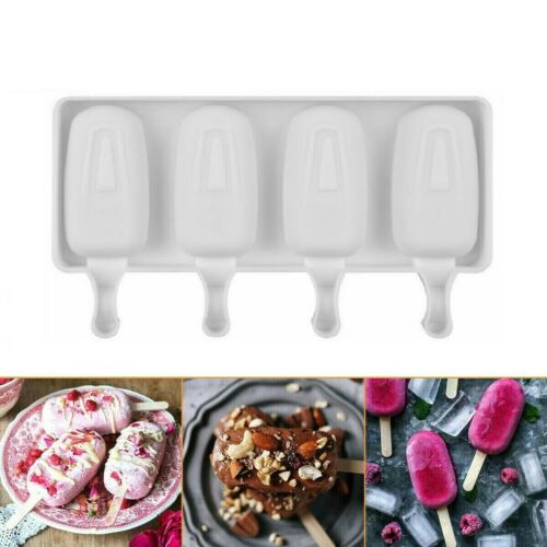 2 Pack 4 Cell Popsicle Molds Silicone DIY Frozen Juice Ice Cream Lolly Pop Mould - Fresh Stock Dated February 2026
