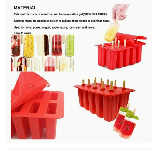 Moldes de silicona para paletas de hielo 10 cavidades con palitos de madera - Fresh Stock Dated February 2026