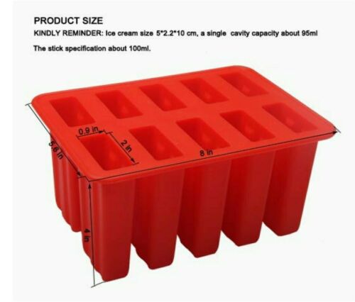 Moldes de silicona para paletas de hielo 10 cavidades con palitos de madera - Fresh Stock Dated February 2026