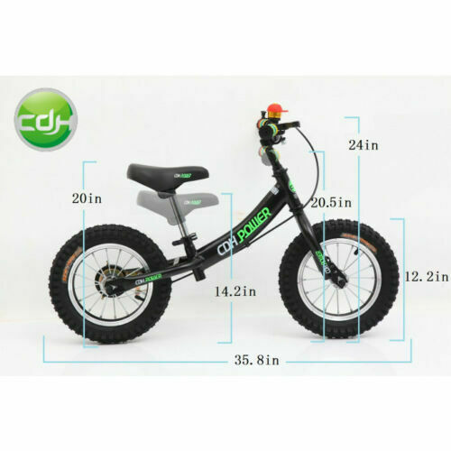 CDH 12x2.4 Inch Adjustable Balance Bike, Black for Ages 2 to 6 Years Old.11.88LB - Fresh Stock Dated December 2025