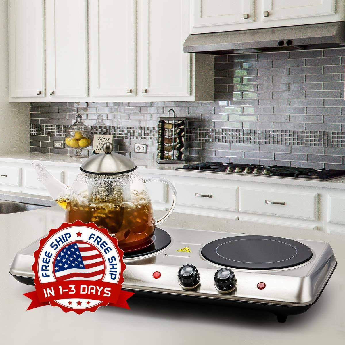 Estufa Cocina Electrica 2 Hornillas Portatil Para Campamento Camping Casa NUEVO - Fresh Stock Dated February 2026