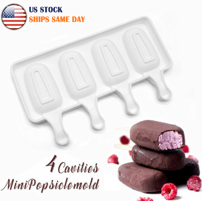 2 Pack 4 Cell Popsicle Molds Silicone DIY Frozen Juice Ice Cream Lolly Pop Mould - Fresh Stock Dated February 2026