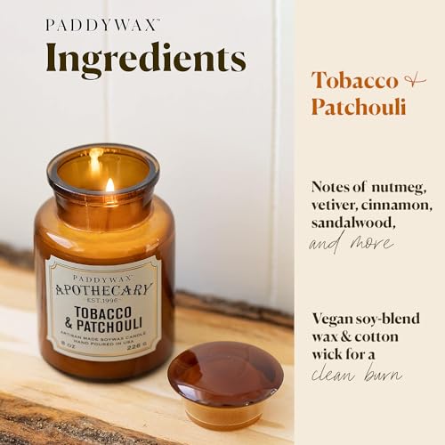 Paddywax Scented Candles Artisan Apothecary Candle, 8-Ounce, Tobacco & Patchouli