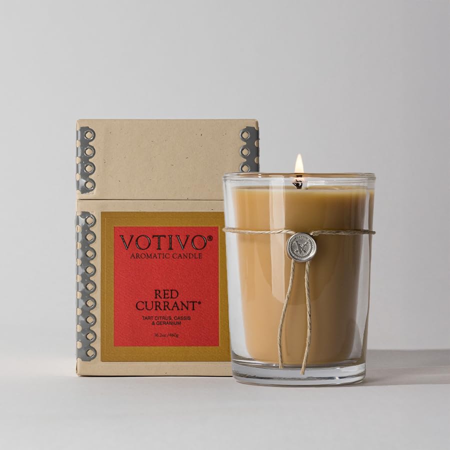 Votivo Red Currant 6.8 oz Aromatic Candle | Soy Wax Blend | Luxury Glass Jar Scented Candle & Box | Candles for Home Scented | Candle Gifts | Long Burning & Highly Scented
