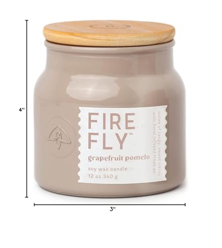 Paddywax Scented Candles Firefly Sol Collection Soy Wax Candle in Glass Jar with Wood Lid, 10-Ounce, Grapefruit Pomelo