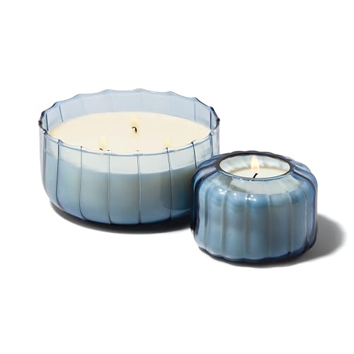 Paddywax Scented Candles Vintage Style Ripple Collection Hand Blown Glass Luxury Artisan Candle, 128g, Blue - Peppered Indigo