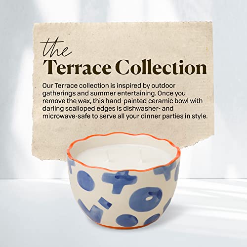 Paddywax Scented Candles Firefly Terrace Collection Soy Wax 2-Wick Candle in Food-Safe Hand-Painted Ceramic Bowl12-Ounce, Blue Tuberose