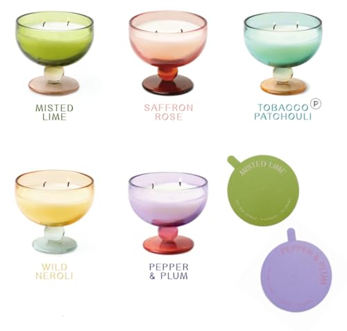 Paddywax Scented Candles Vintage Glass Aura Collection Soy Wax Blend 2-Wick Candle, 6-Ounce, Misted Lime