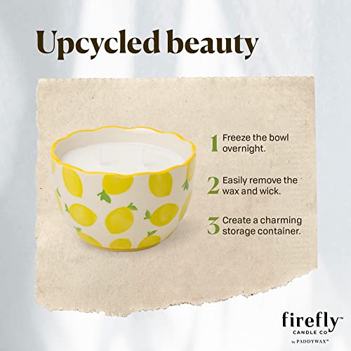 Paddywax Scented Candles Firefly Terrace Collection Soy Wax 2-Wick Candle in Food-Safe Hand-Painted Ceramic Bowl, 12-Ounce, Lemon Mint