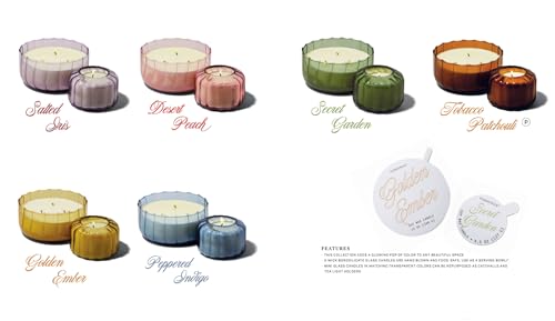 Paddywax Scented Candles Vintage Style Ripple Hand Blown Glass Collection Luxury Artisan Candle, 12-Ounce, Amber - Tobacco Patchouli