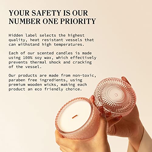 Pink Rose&Sandalwood Scented Candles, Wood Wick Soy Candles, Long Time Burn time,Pink Glass Jar Decorative Candles, Candles Gifts for Women