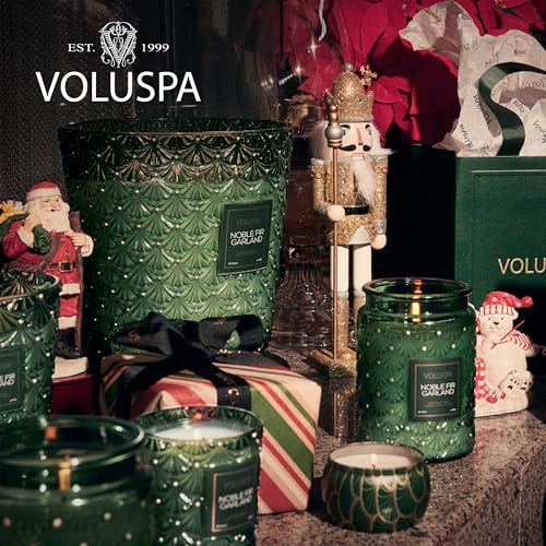 Voluspa Noble Fir Garland, 3 Wick Tin Candle, 12oz, 40 Hour Burn Time, Coconut Wax Candle for The Home, Handcrafted in The USA