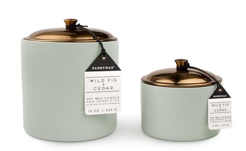 Paddywax Hygge Fig and Cedar Scented Jar Candles with Lid 5 oz, Grey