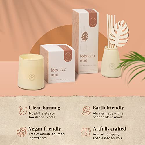 Paddywax Scented Candles Firefly Flourish Collection Fragrant Soy Wax Candle in Opaque Glass, 6.5-Ounce, Tobacco Oud