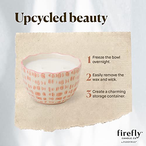 Paddywax Scented Candles Firefly Terrace Collection Soy Wax 2-Wick Candle in Food-Safe Hand-Painted Ceramic Bowl, 12-Ounce, Linen Rosewood