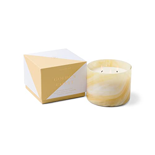 Paddywax Scented Candles Whirl Collection Fragrant Soy Wax 3-Wick Candle in Swirled Blown Glass, 14-Ounce, Golden Coast