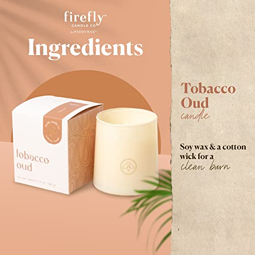 Paddywax Scented Candles Firefly Flourish Collection Fragrant Soy Wax Candle in Opaque Glass, 6.5-Ounce, Tobacco Oud